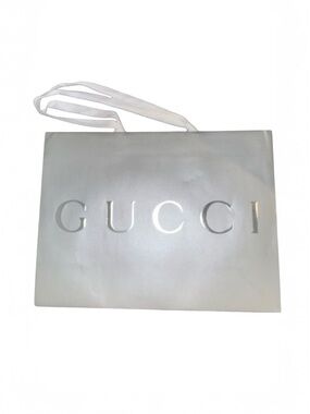 Gucci Extra Large Silver Shopping Tote + Logo Ribbon – 19x14x7 – Excellent